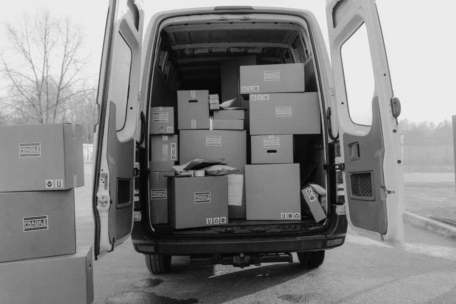 A florist's van with the back doors open