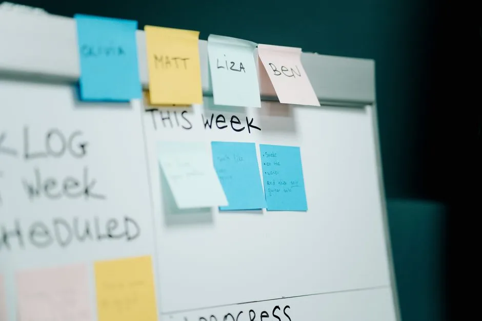 A whiteboard listing the week's jobs
