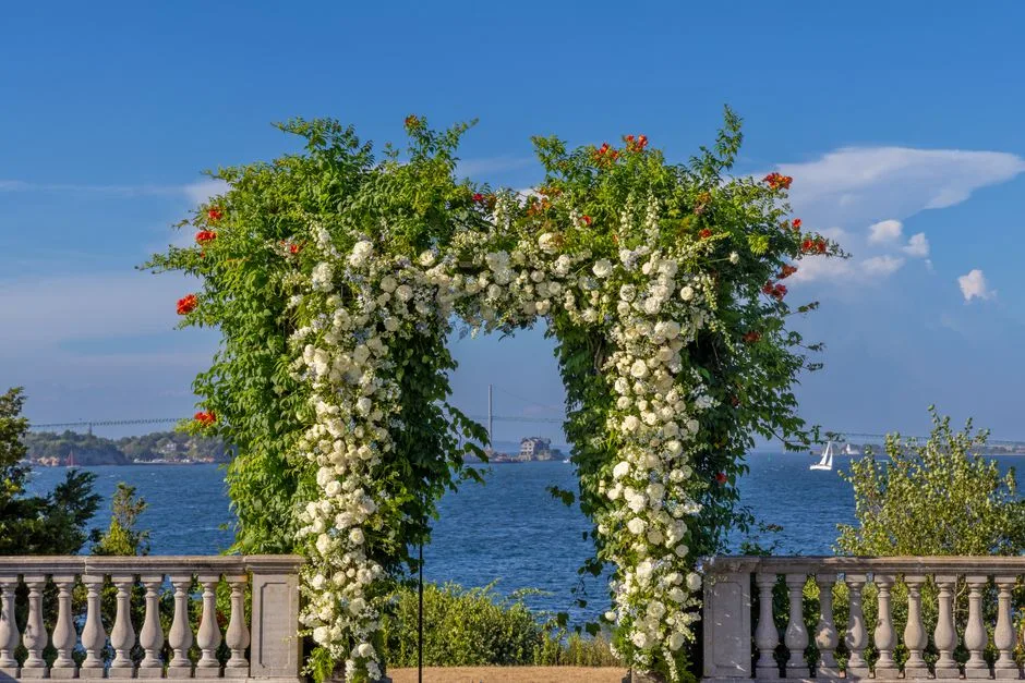 A ceremony arch built on site